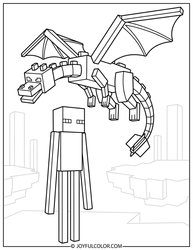 Ender Dragon and Enderman Coloring Page