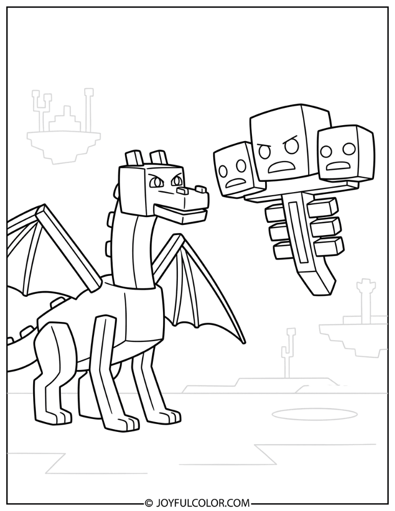Ender Dragon and Wither Face Off Coloring Page