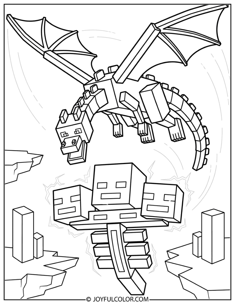 Ender Dragon vs Wither Coloring Page