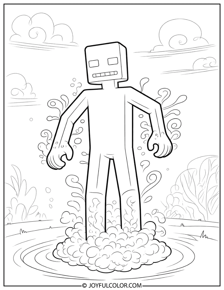 Enderman Appearing from Purple Mist Coloring Page