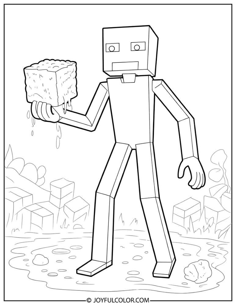 Enderman Carrying Dirt Block Coloring Page