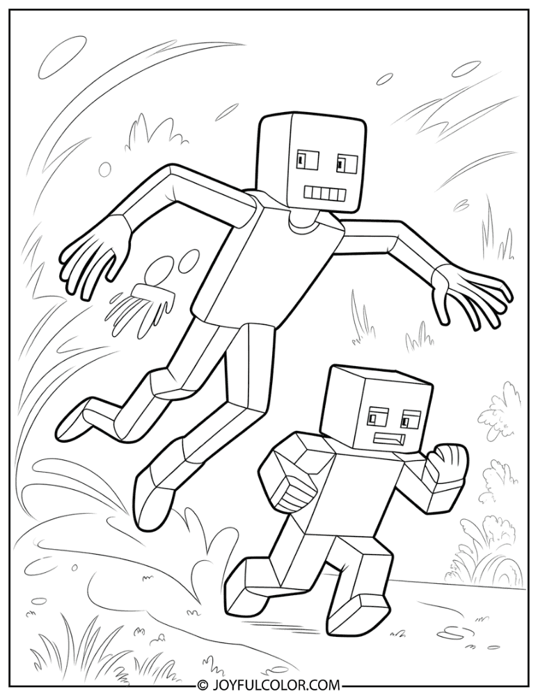 Enderman Chasing Player Coloring Page