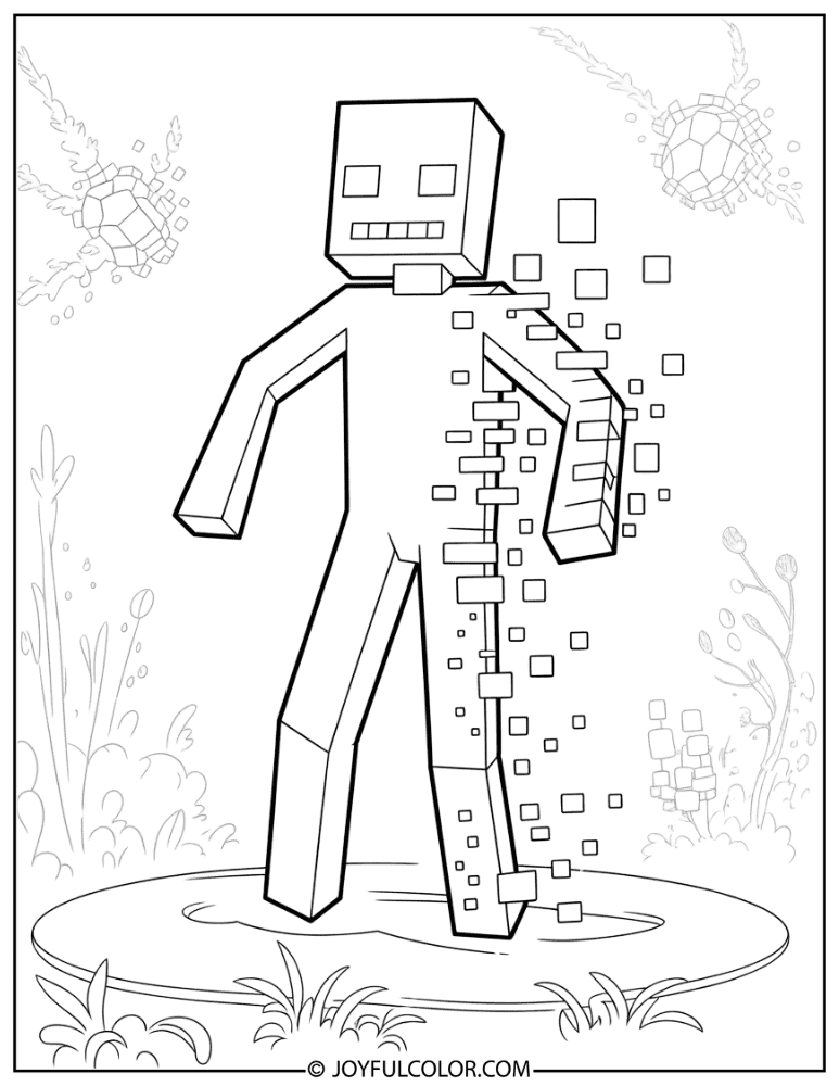 Enderman Mid-Teleport with Particles Coloring Page