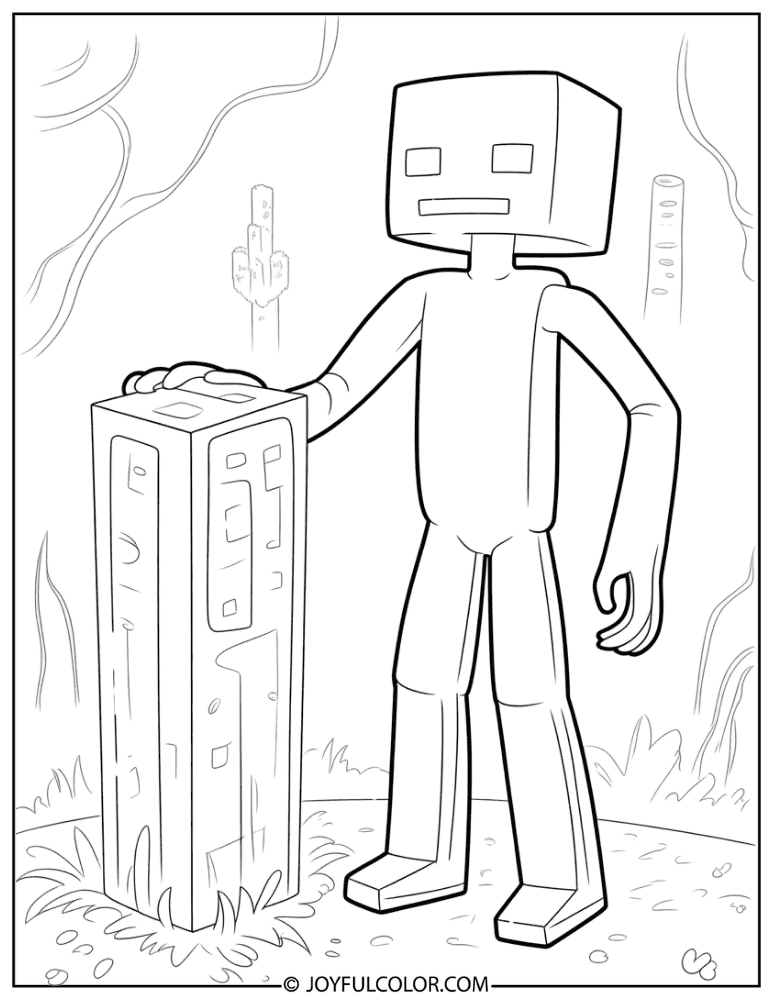 Enderman Near Obsidian Pillar Coloring Page