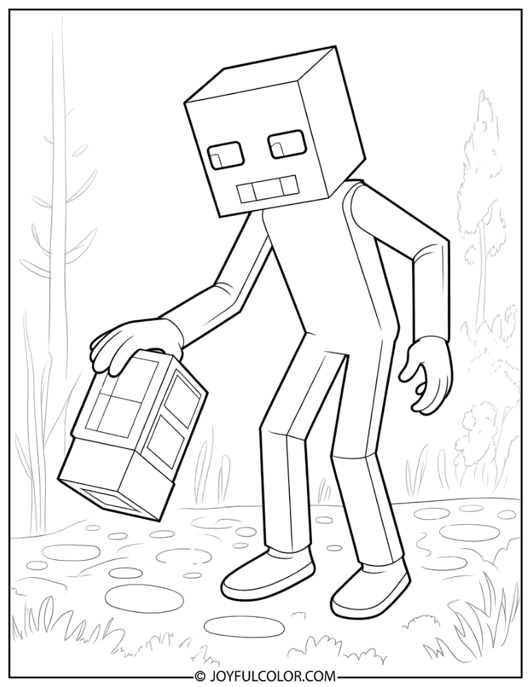 Enderman Placing a Block Coloring Page