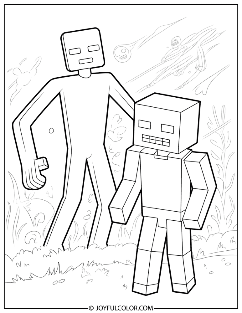 Enderman Teleporting Behind Player Coloring Page