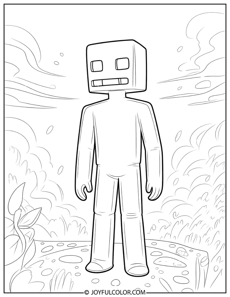 Enderman Under End Sky Coloring Page
