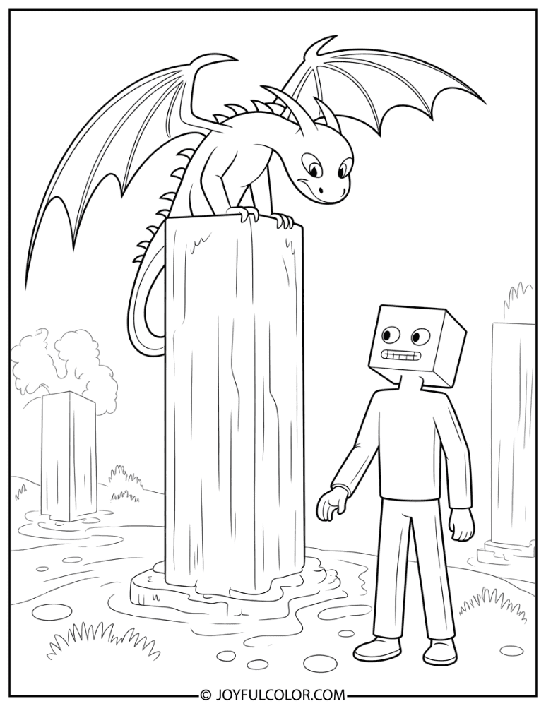Enderman and Steve Standoff Coloring Page