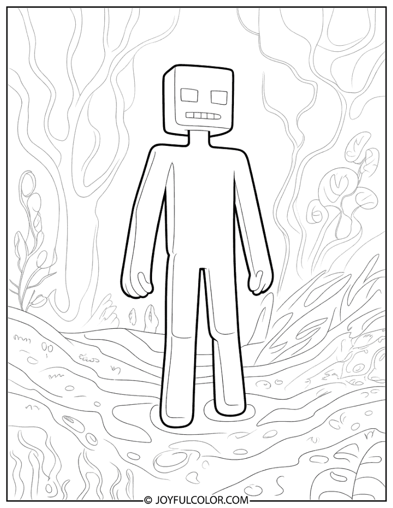 Enderman in Warped Forest Nether Coloring Page
