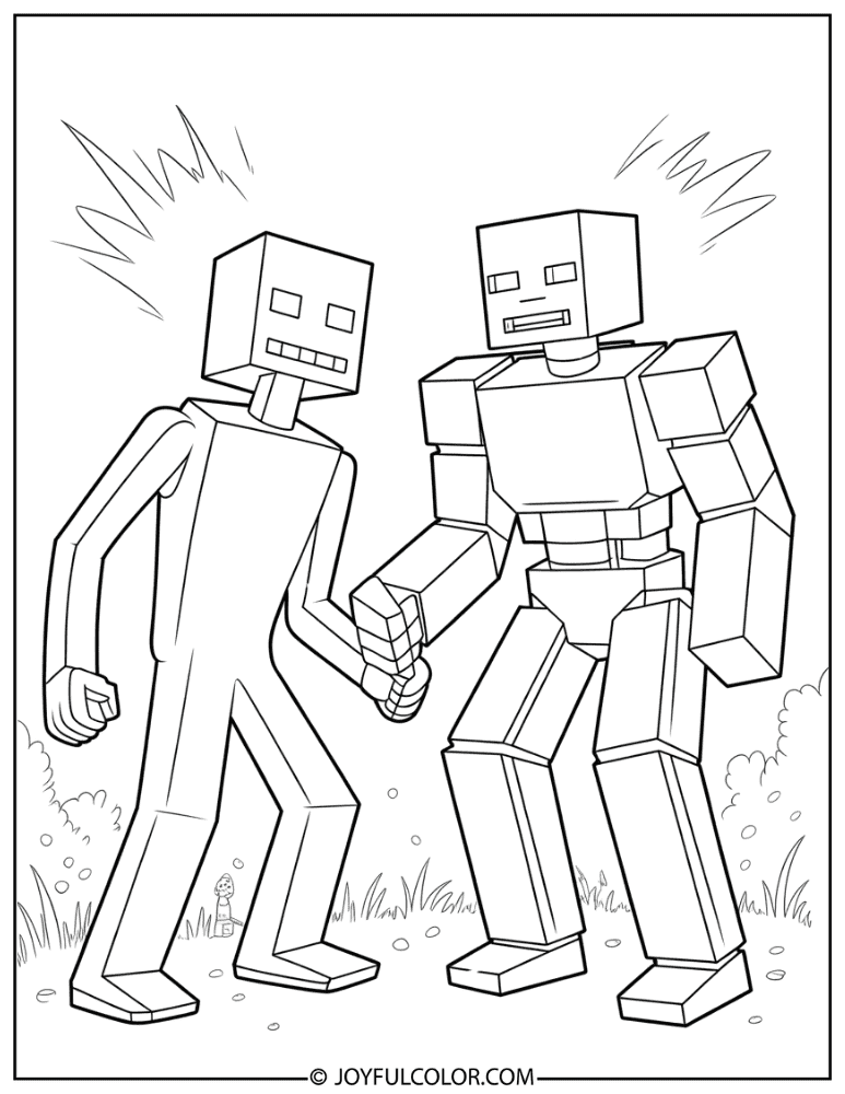 Enderman vs Iron Golem Coloring Page