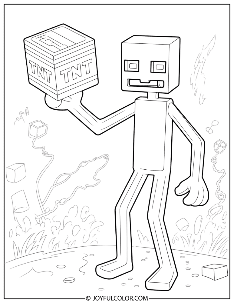 Enderman with TNT Block Coloring Page