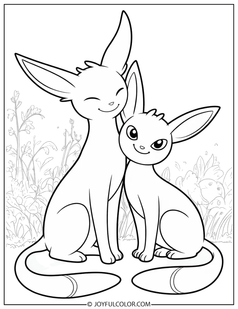 Espeon Umbreon Together Coloring Page