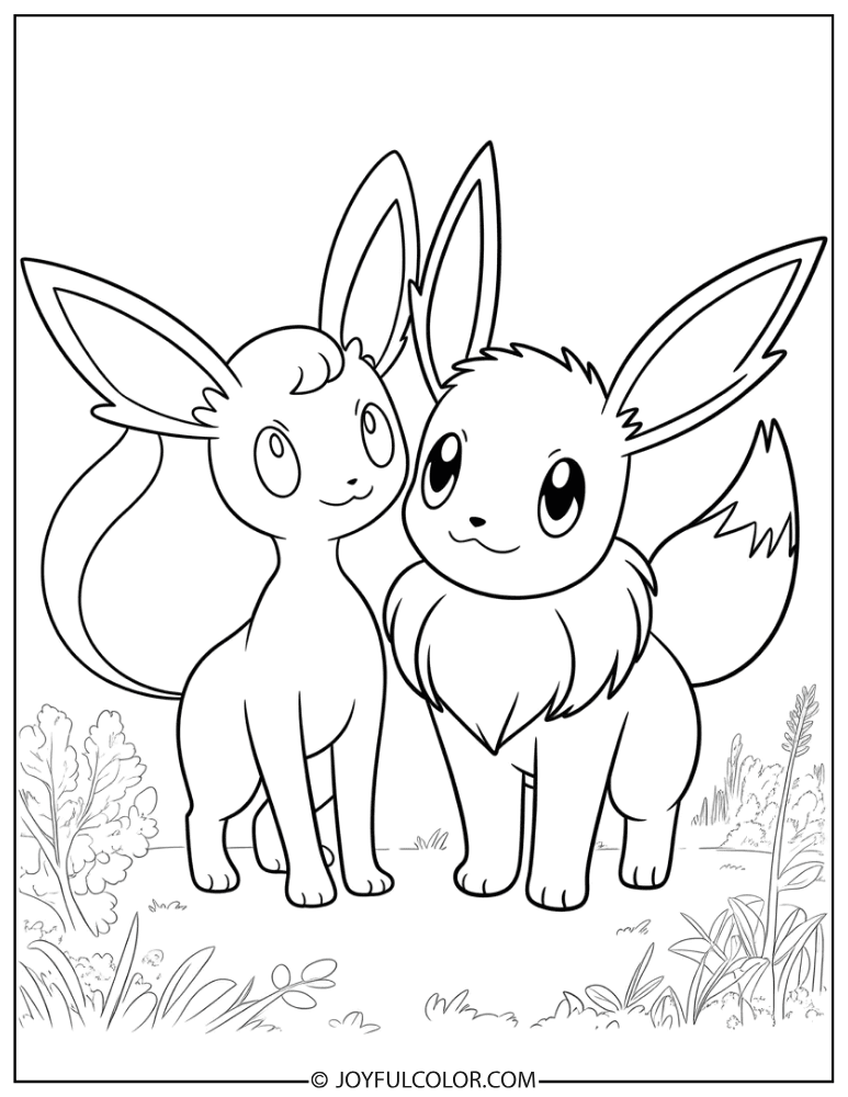 Espeon and Eevee Coloring Page