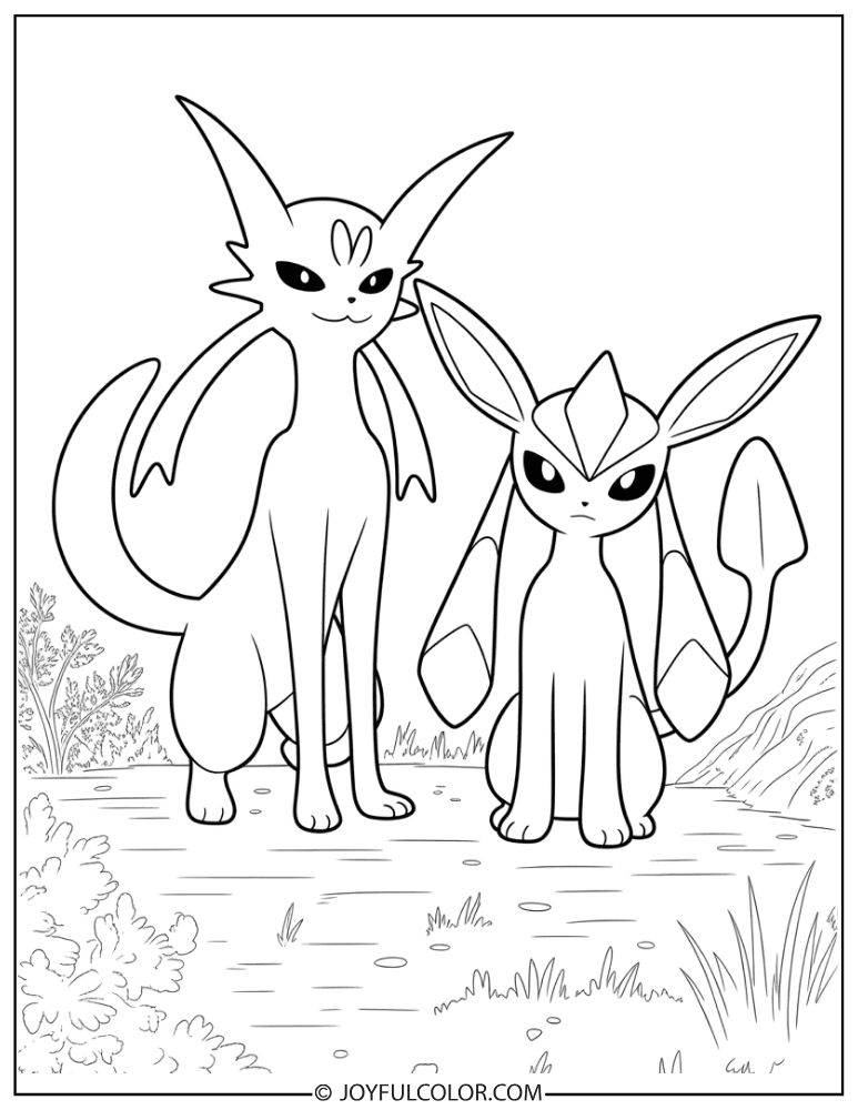 Espeon and Glaceon Coloring Page