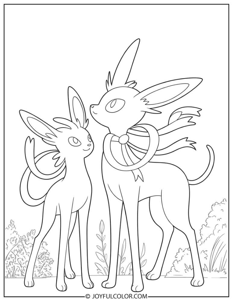 Espeon and Sylveon Coloring Page