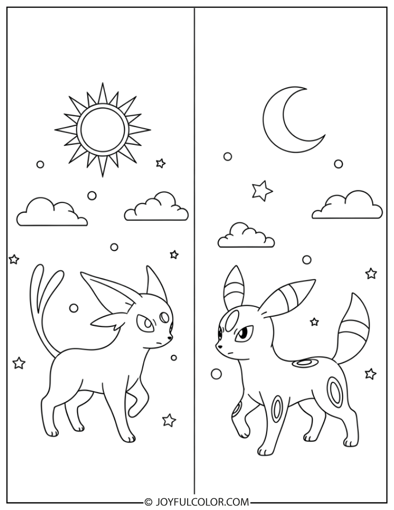 Espeon and Umbreon Day Night Coloring Page