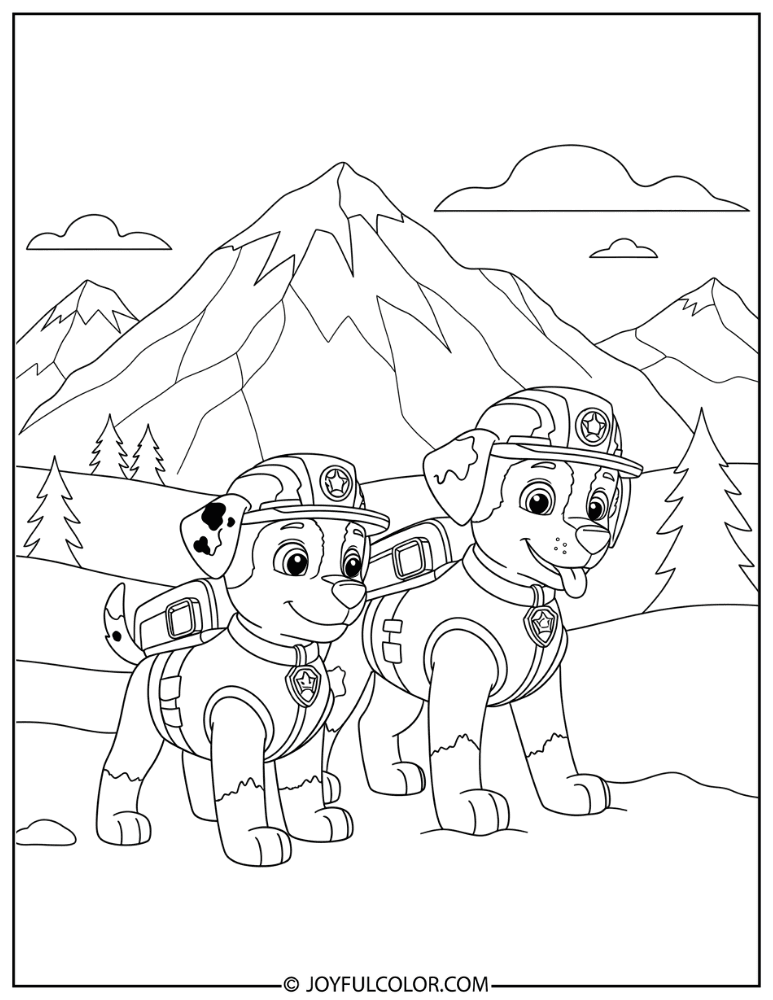 Everest and Tracker Adventure Coloring Page