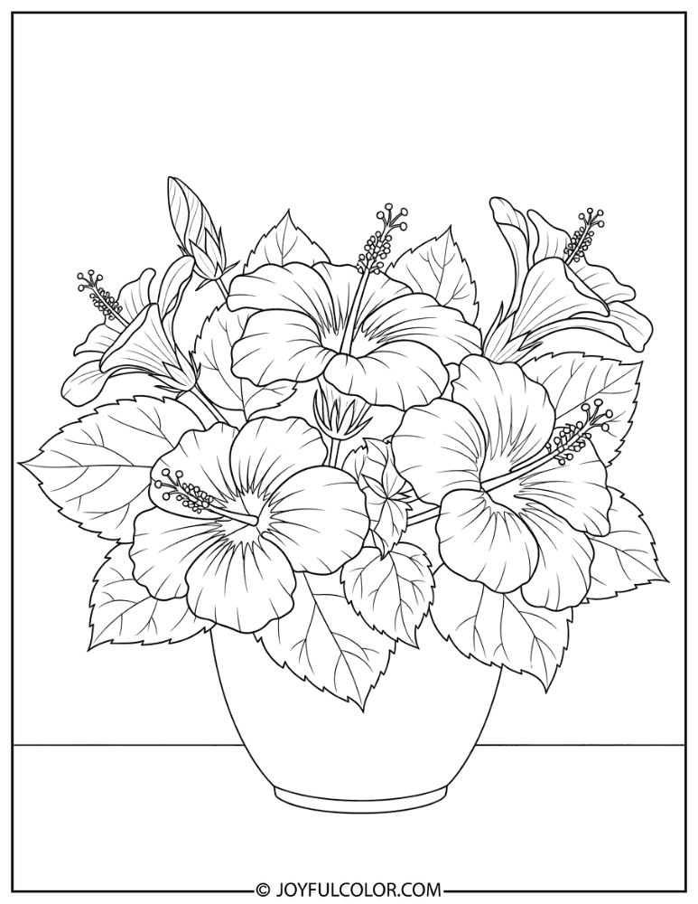 Exotic Hibiscus Floral Arrangement Coloring Page