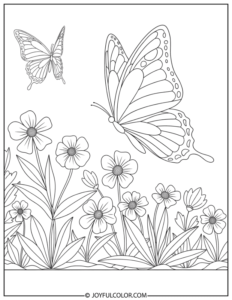Fairy Butterfly in an Enchanted Garden Coloring Page