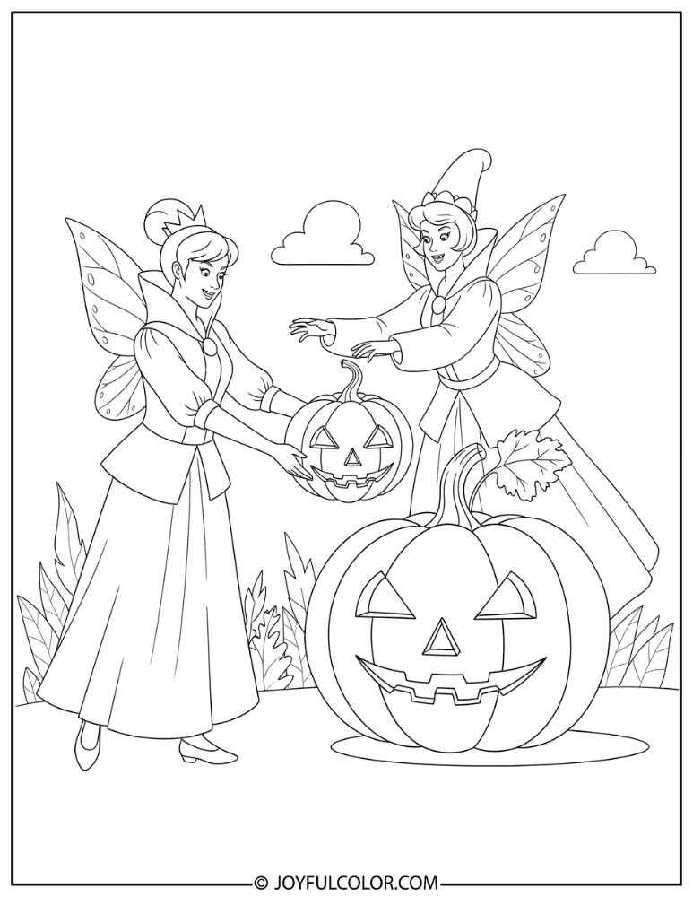 Fairy Godmother Transforming Pumpkin Coloring Page