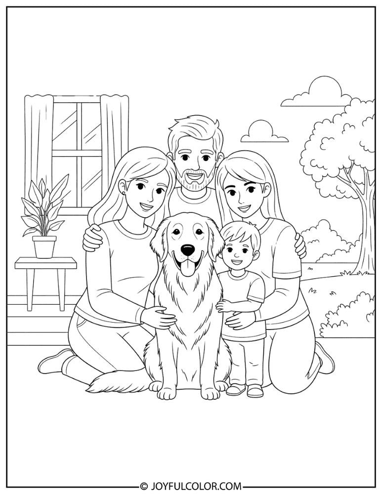 Family Dog Scene Coloring Page