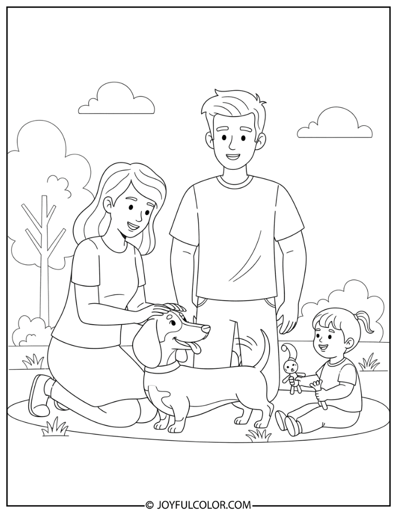 Family with Dachshund