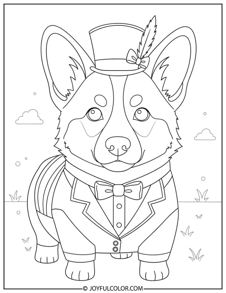 Fancy Dress Corgi Coloring Page