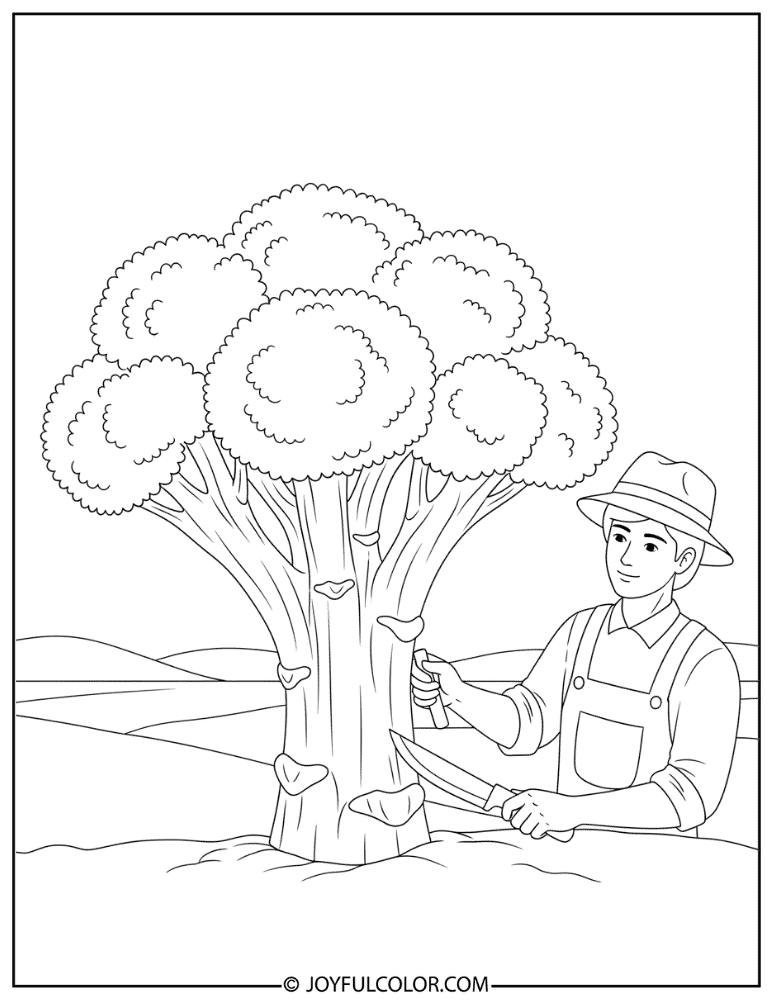 Farmer Harvesting Broccoli Coloring Page