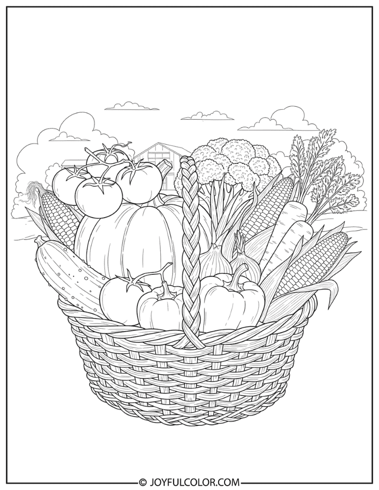 Farmer’s Vegetable Basket Coloring Page