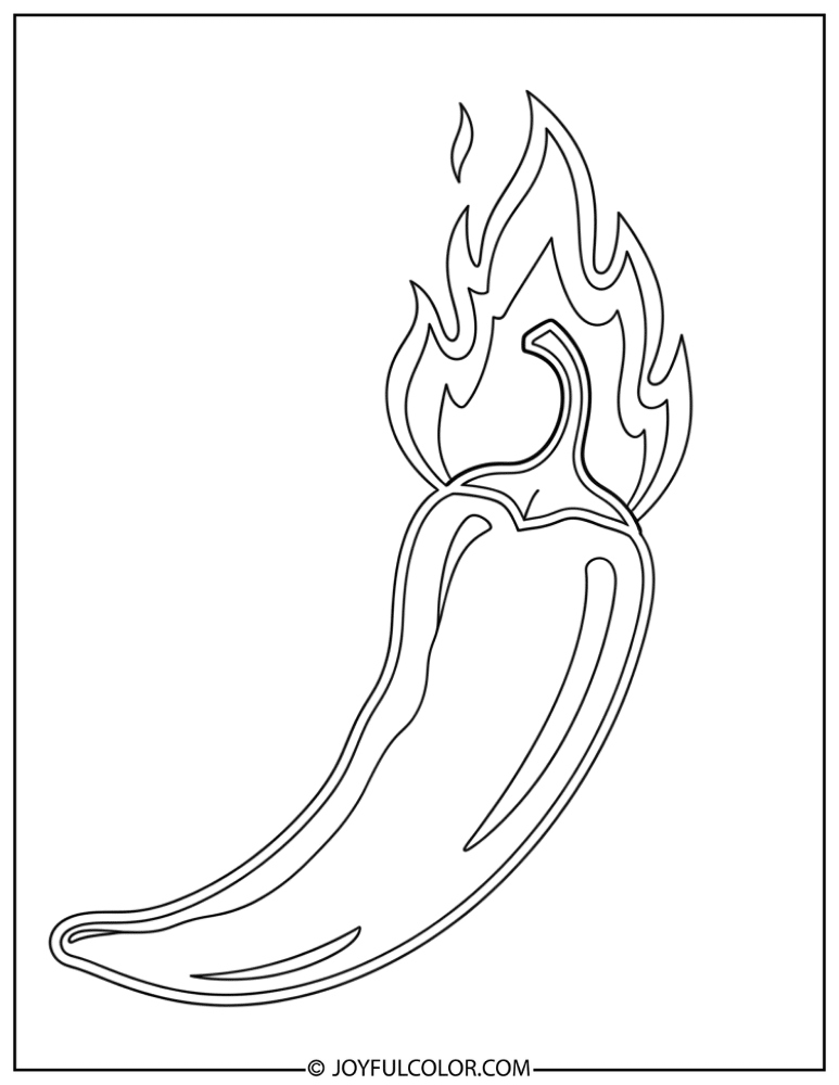 Flame-Themed Chili Pepper Coloring Page