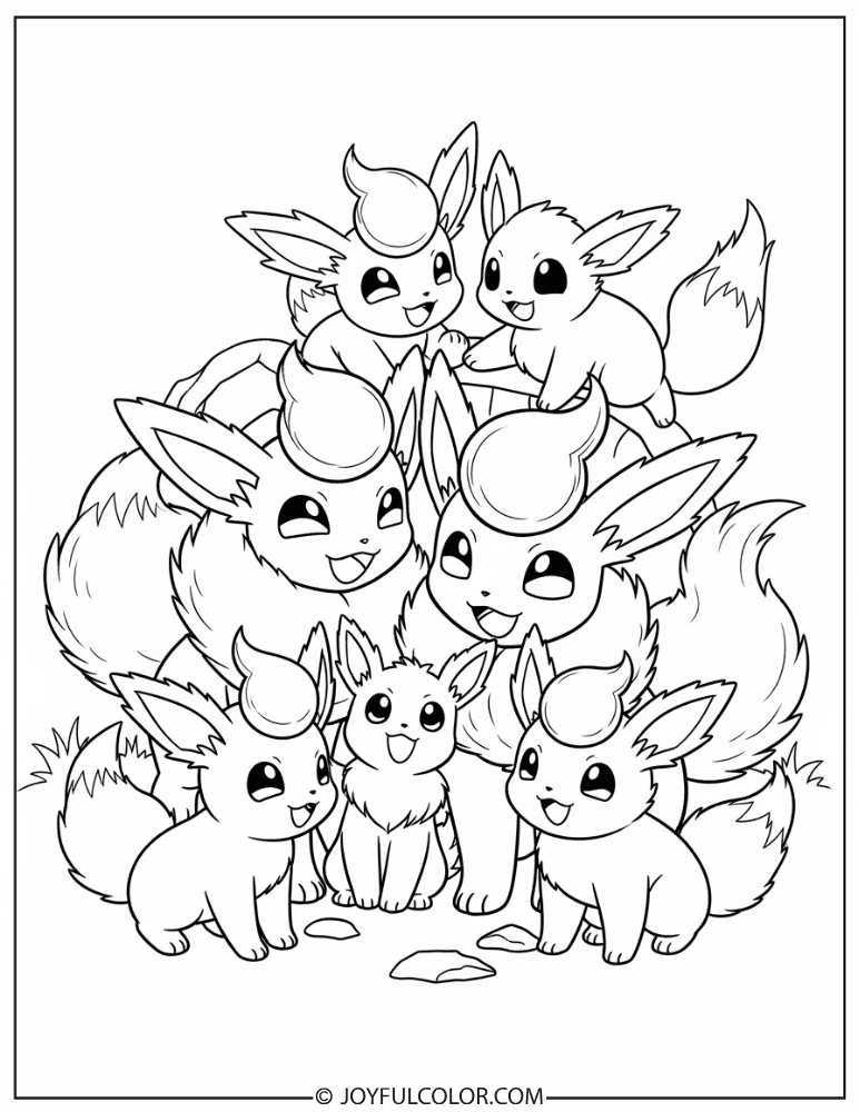 Flareon Family Coloring Page