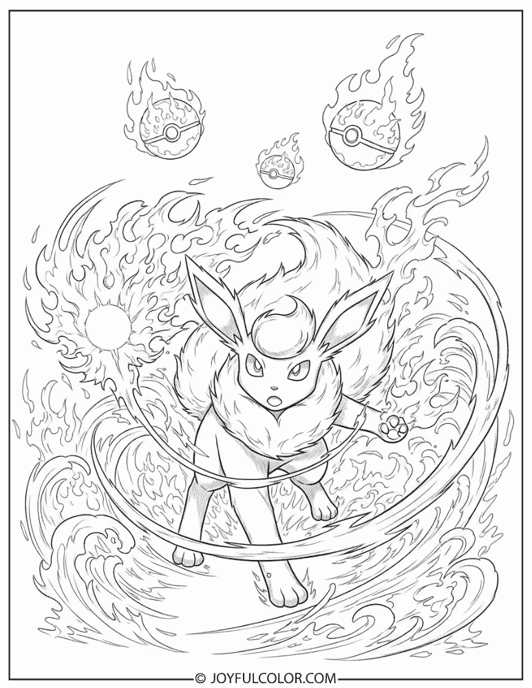 Flareon Fire Attack Coloring Page