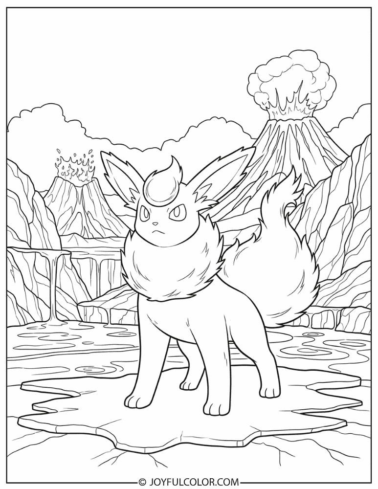 Flareon Volcanic Scene Coloring Page