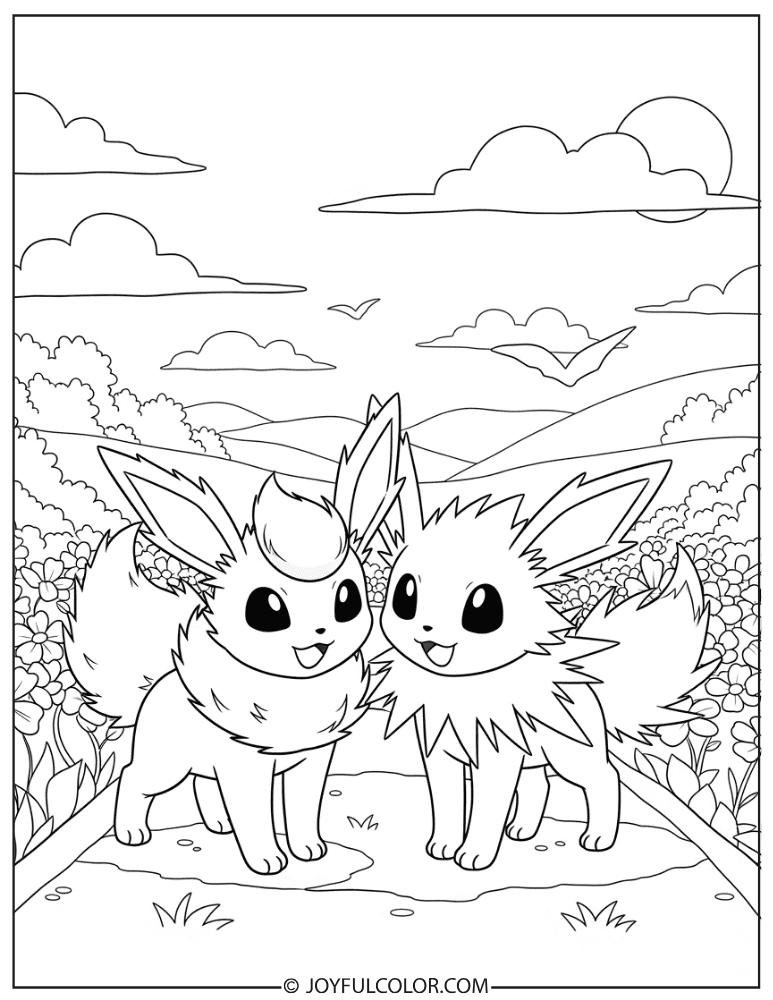 Flareon and Jolteon Coloring Page