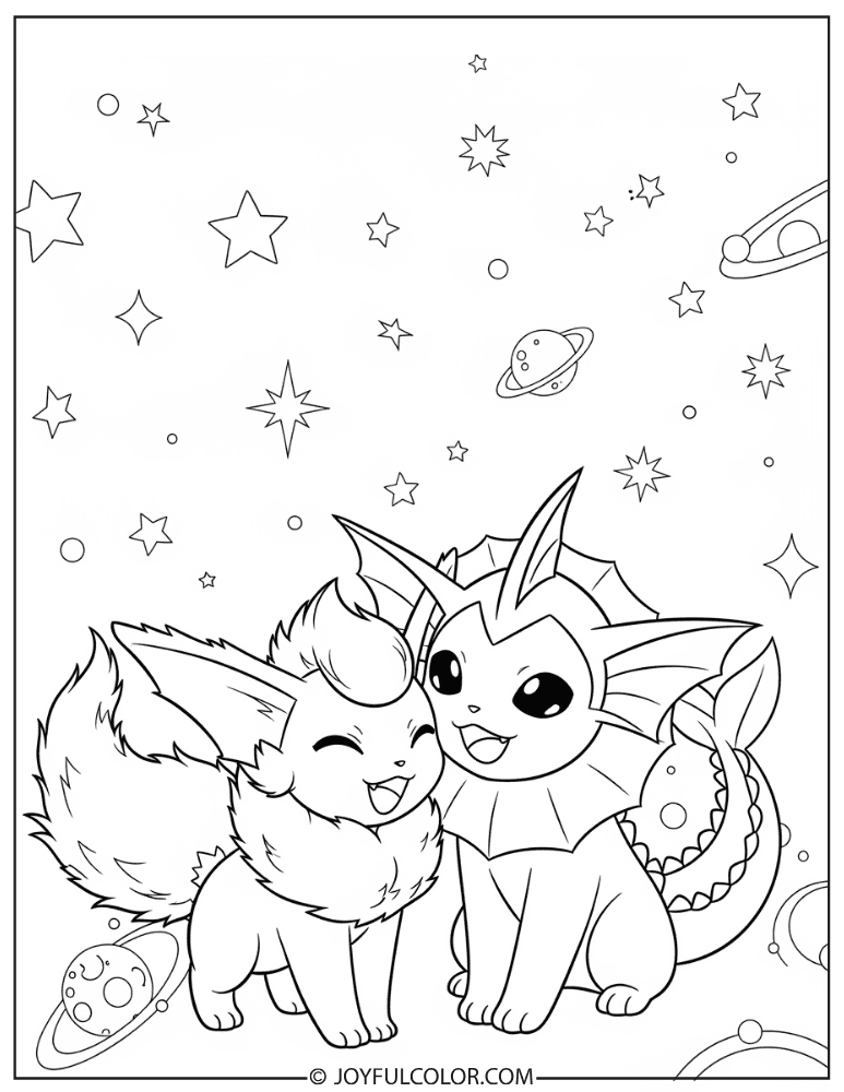 Flareon and Vaporeon Coloring Page