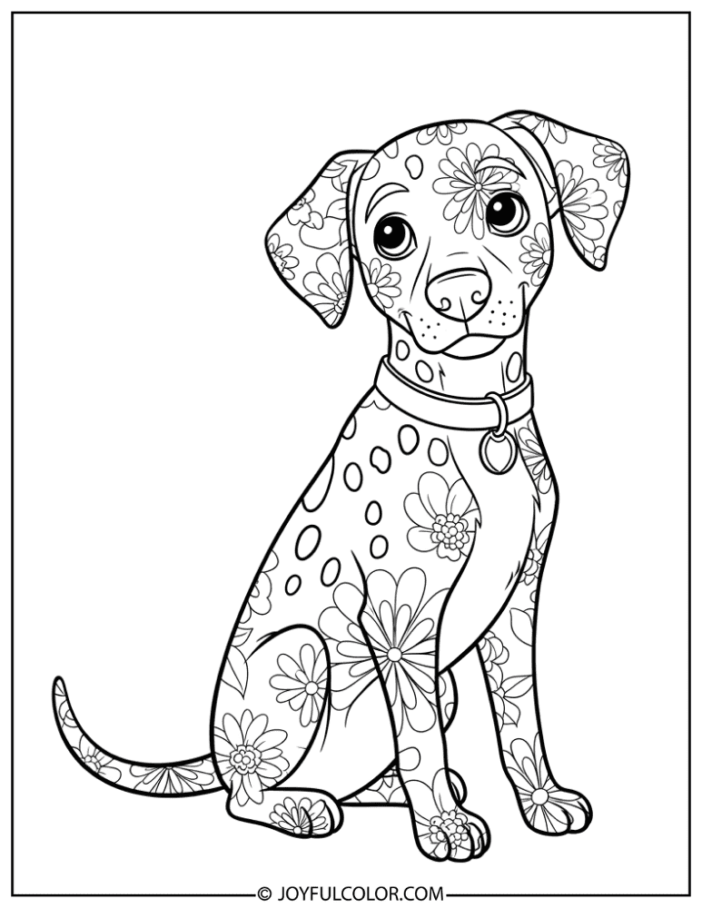 Floral Dalmatian Pattern Coloring Page
