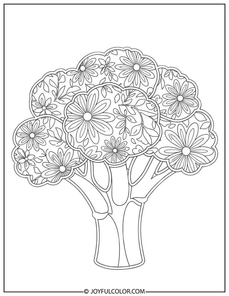 Floral Pattern Broccoli Coloring Page