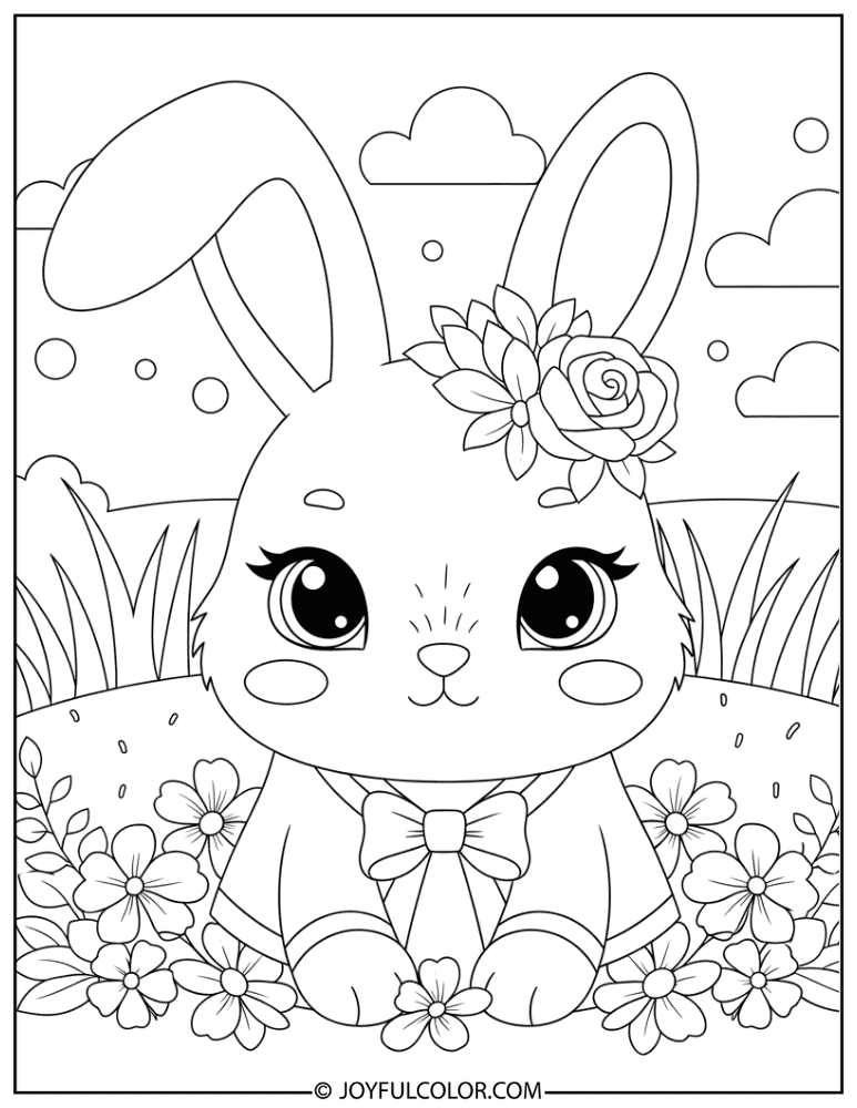 Floral Pattern Bunny Coloring Page