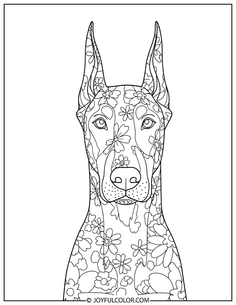 Floral Pattern Doberman Coloring Page