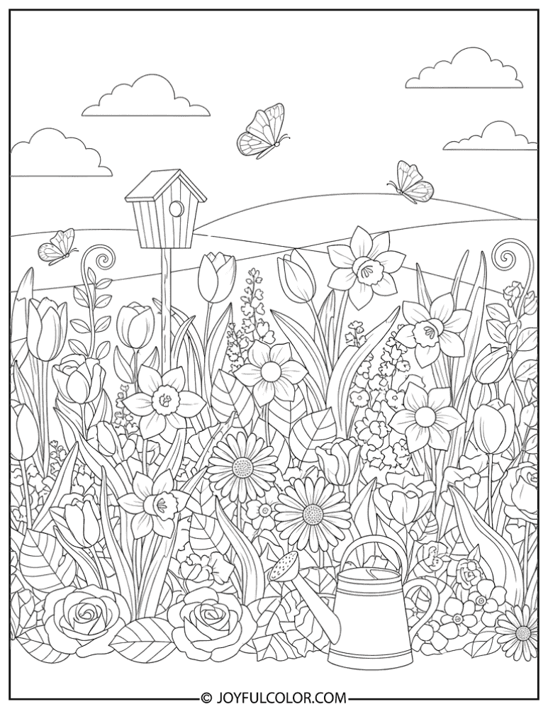 Floral Pattern Garden Coloring Page