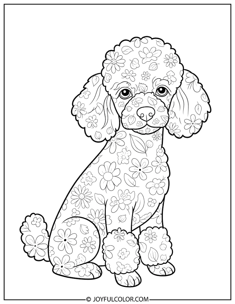 Floral Pattern Poodle Coloring Page