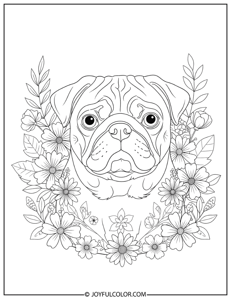 Floral Pattern Pug Coloring Page