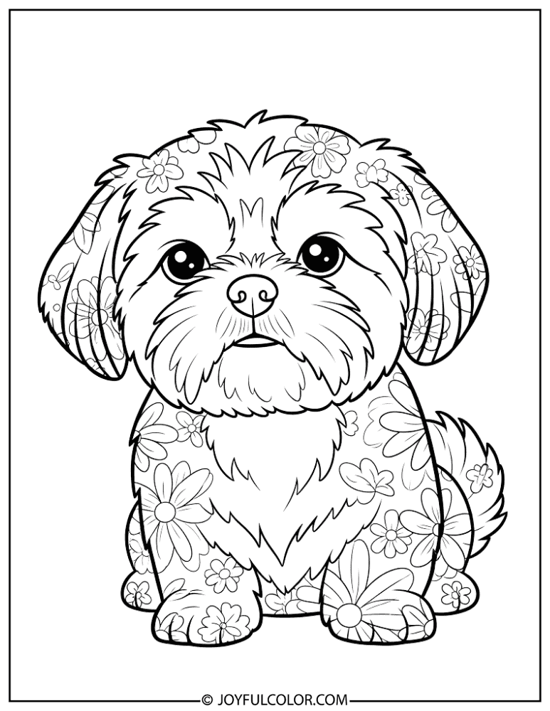 Floral Pattern Shih Tzu Coloring Page