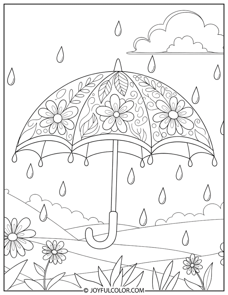 Floral Umbrella Design Coloring Page
