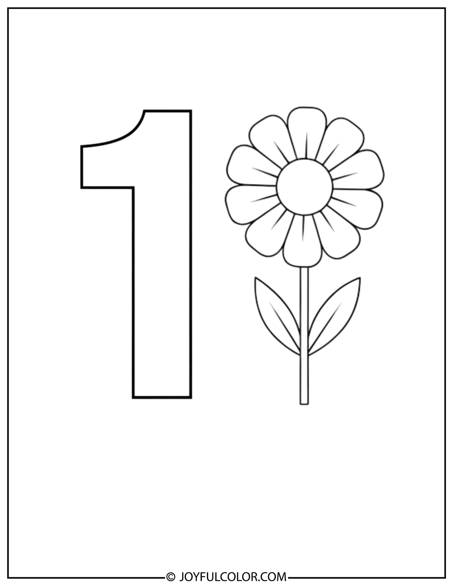 Flower Number 1 Coloring Page