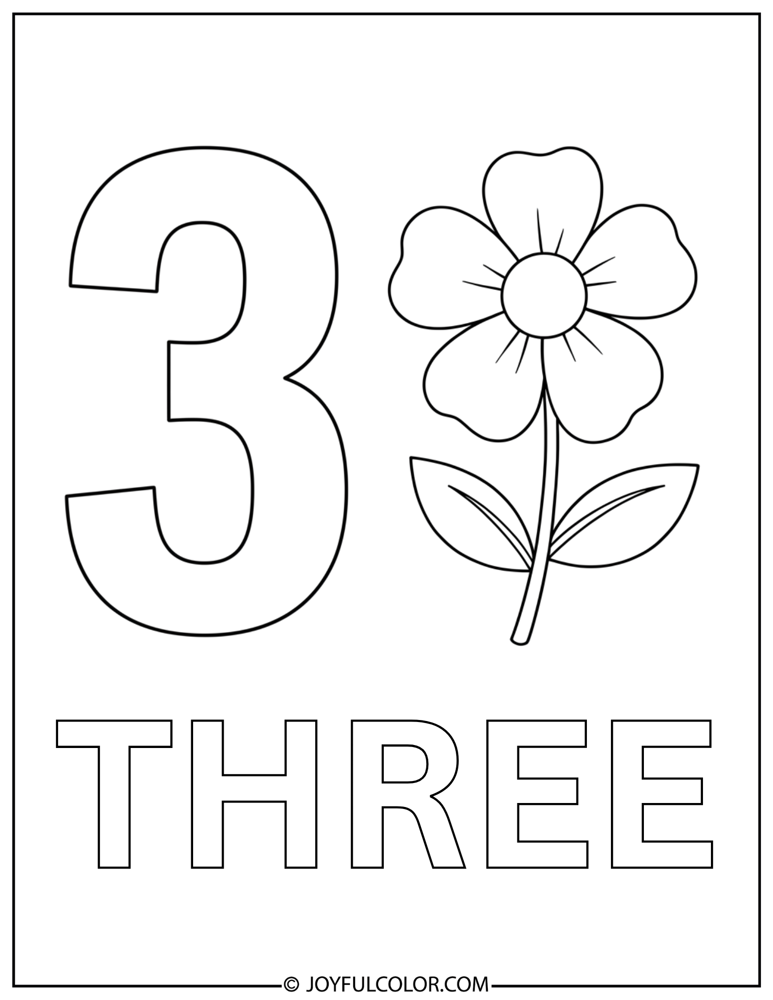 Flower Number 3 Coloring Page