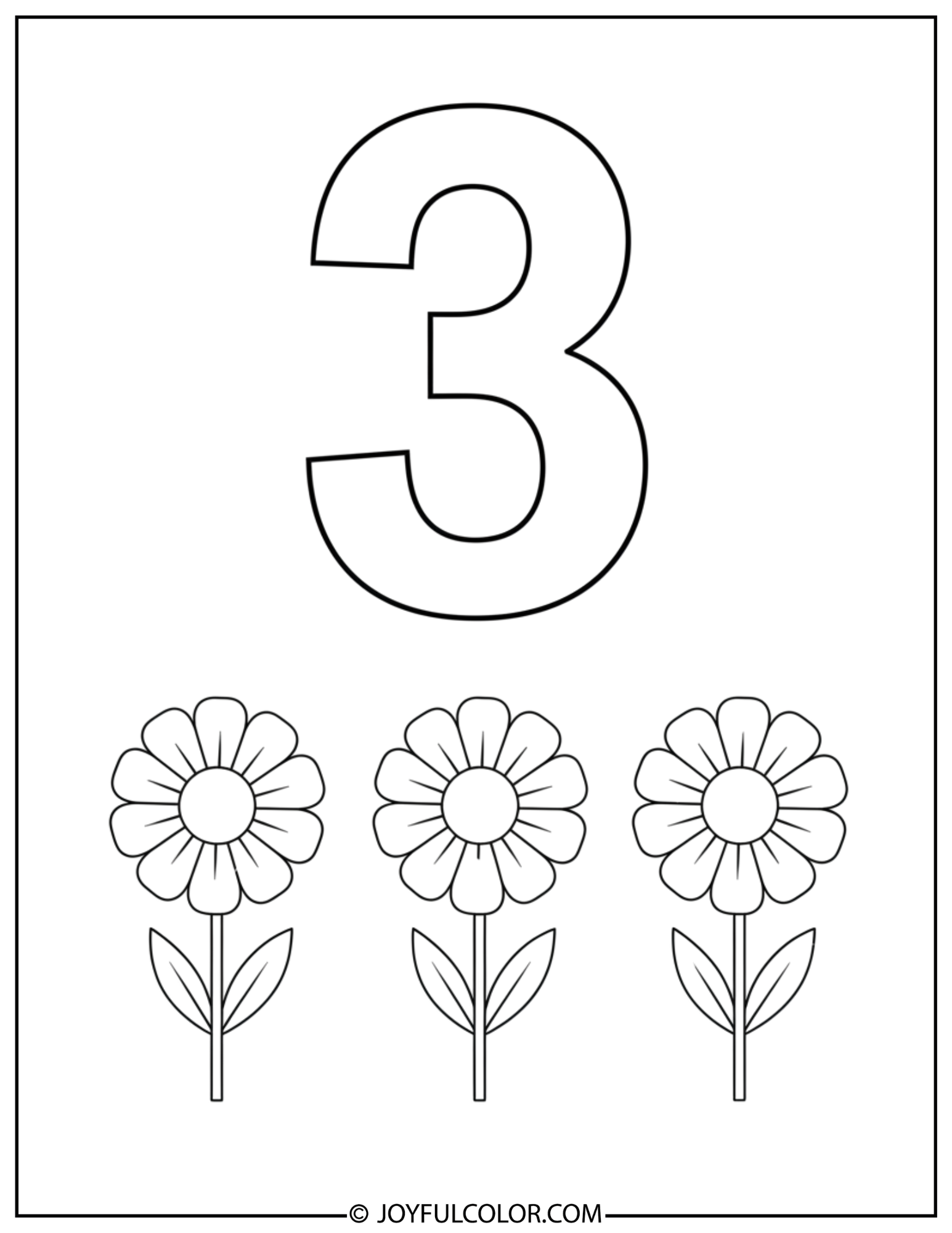 Flower Number 3 Coloring Page