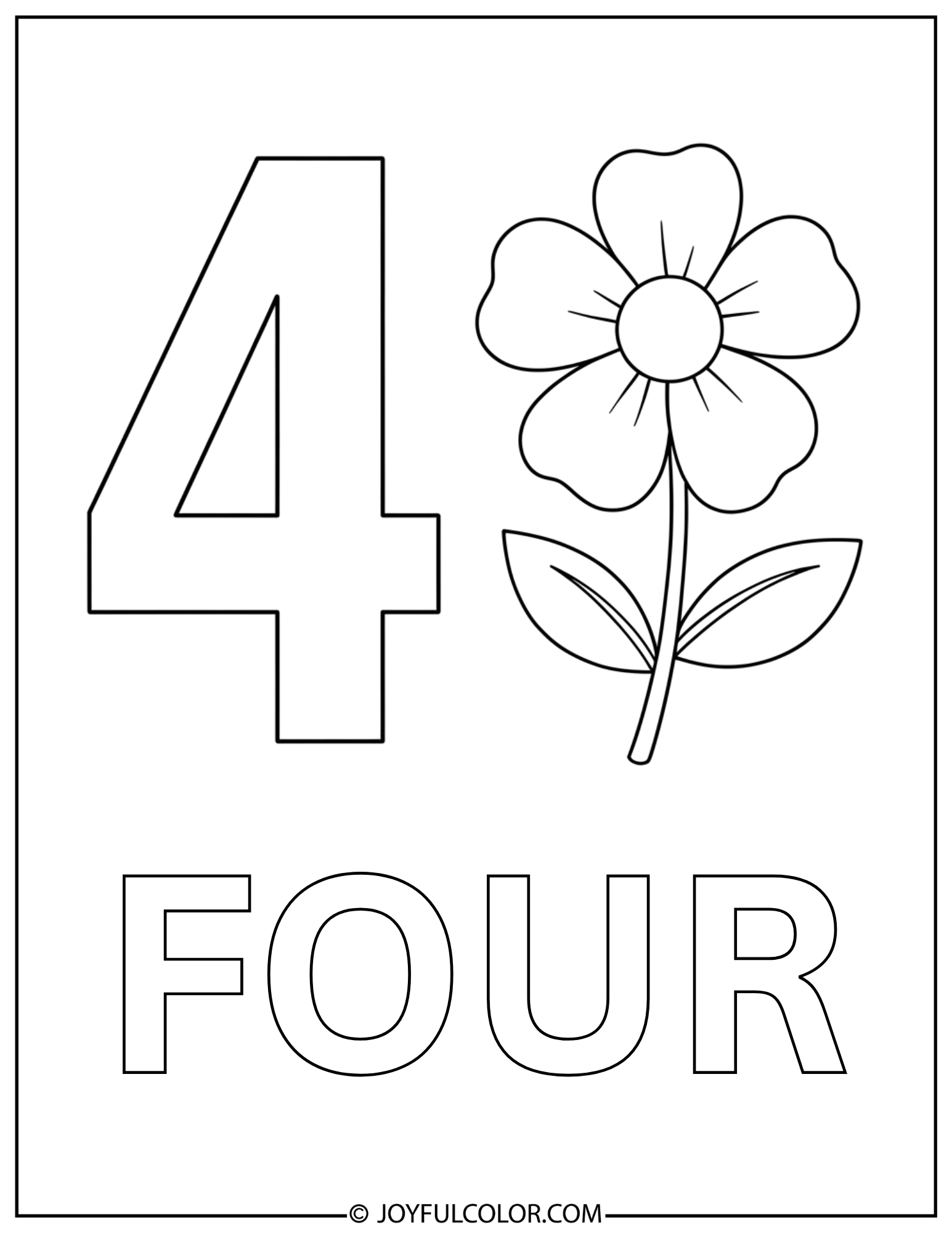 Flower Number 4 Coloring Page