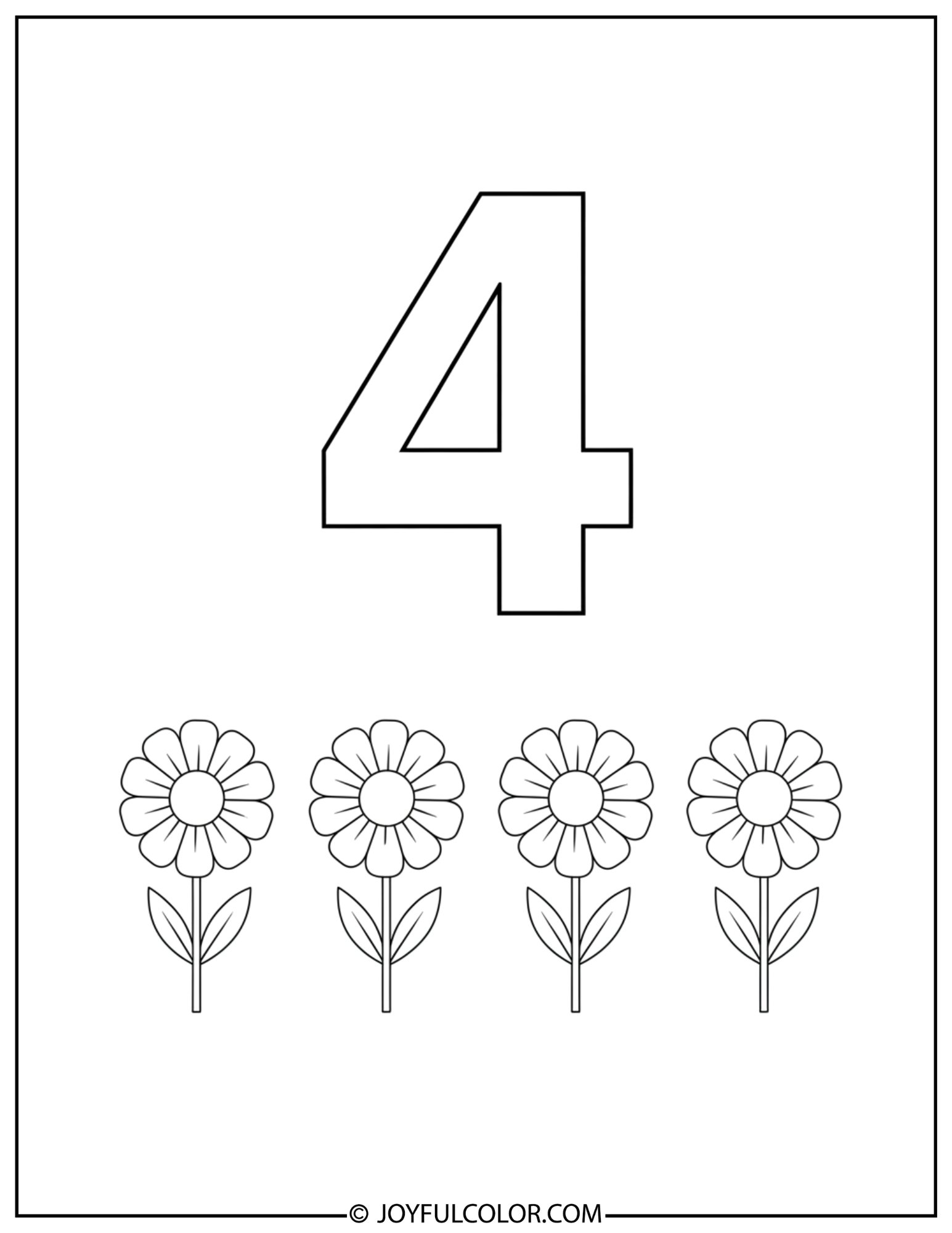 Flower Number 4 Coloring Page