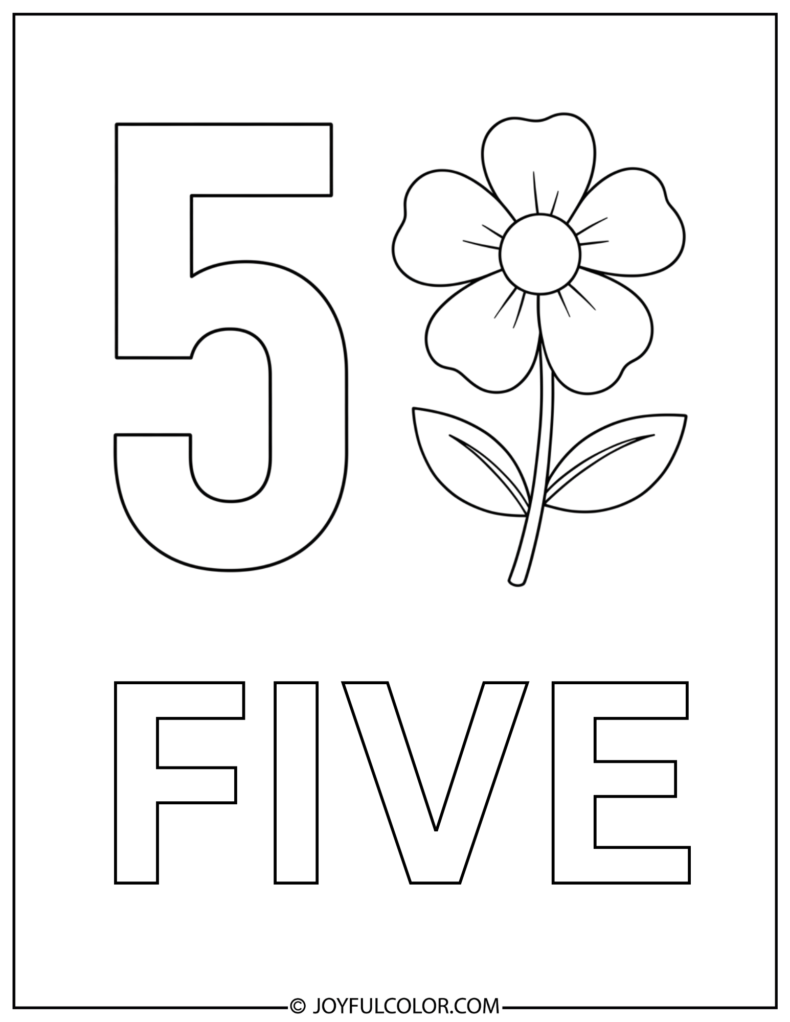 Flower Number 5 Coloring Page 2